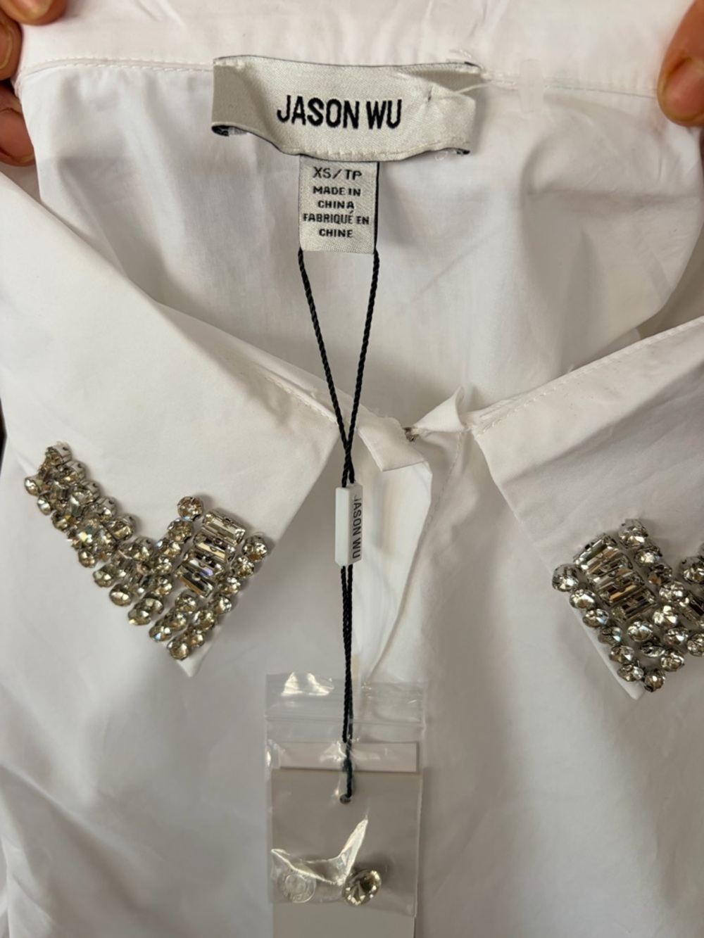 Jason Wu Embellished White Button Down Cotton Blouse Size Xs Quite luxury - Picture 5 of 5